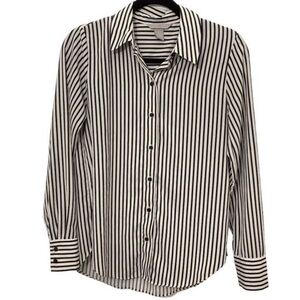 H&M Striped Black&White Business Casual Polyester Button Down Size Small